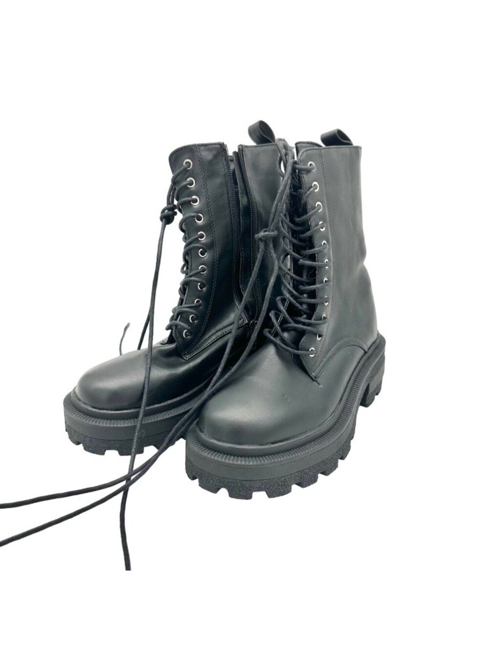 Black Combat Boots With Chunky Sole & Side Zipper Size 37 US 6.5 Missguided